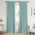 Guken 100% Blackout Linen Curtains 120 Inch Length 2 Panels Set for Living Room Bedroom Back Tab Thermal Insulated Black Out Linen Drapes Room Darkening Window Curtains,Light Blue
