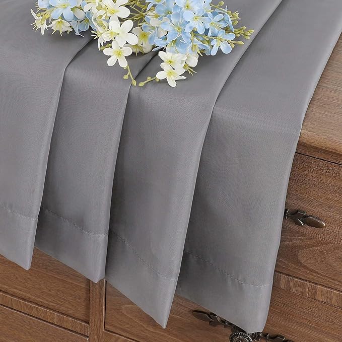 Grey Window Sheer Curtains 45 Inches Length, Voile Short Curtains for Living Room Bedroom, Modern Window Drapes 2 Panels, Top Dual Rod Pocket Design, Charcoal Grey, 2x42Wx45L Inches