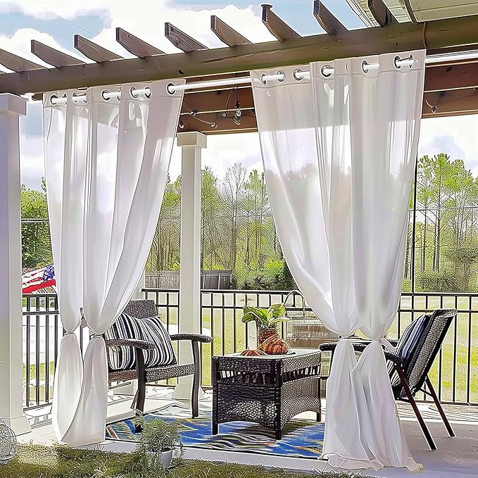 Zeerobee Curtain Rods for Windows 66 to 120, 1 Inch Industrial Wrap Around White Curtain Rod, Indoor/Outdoor Room Divider Adjustable Drapery Pole, 66"-120"