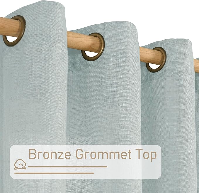LAMIT Greyish Blue Linen Curtains 45 Inches Long for Bedroom, Light Filtering Panels Bronze Grommet Neutral Drapes for Kitchen/Window/Loft Room, 52 x 45 Inch, 2 Panels