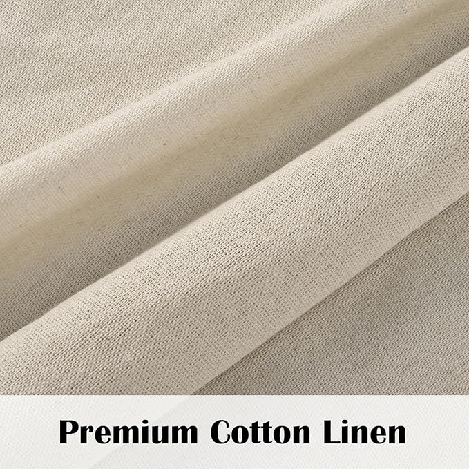 FRAMICS Farmhouse Swag Curtain, Boho Cotton Linen Valance Curtain, Rustic Button Window Valance for Kitchen, Country Rod Pocket Valances for Windows Bathroom Bedroom, Linen and White, 52 x 36 Inch