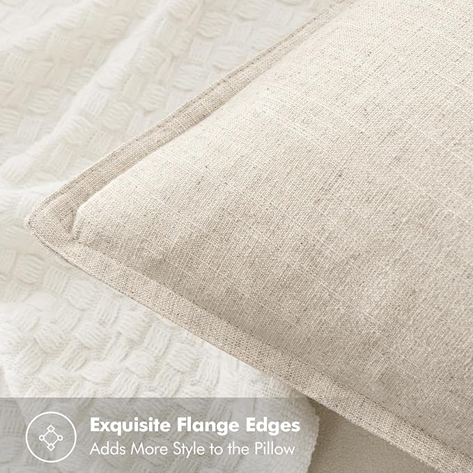 MIULEE Decorative Linen Euro Sham Pillow Covers 22x22 Inch Natural Beige Boho Farmhouse Neutral Couch Throw Pillows for Bed Pack of 2 Accent Modern Pillowcase Sofa Livingroom Home Decor
