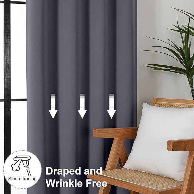 Simplebrand Ava Grey Blackout Curtains for Bedroom 84 Inch Length 2 Panels Set, Solid Thermal Insulated Privacy Living Room Window Treatment Curtains Blackout Drapes, W40 x L84 Inch, Grey