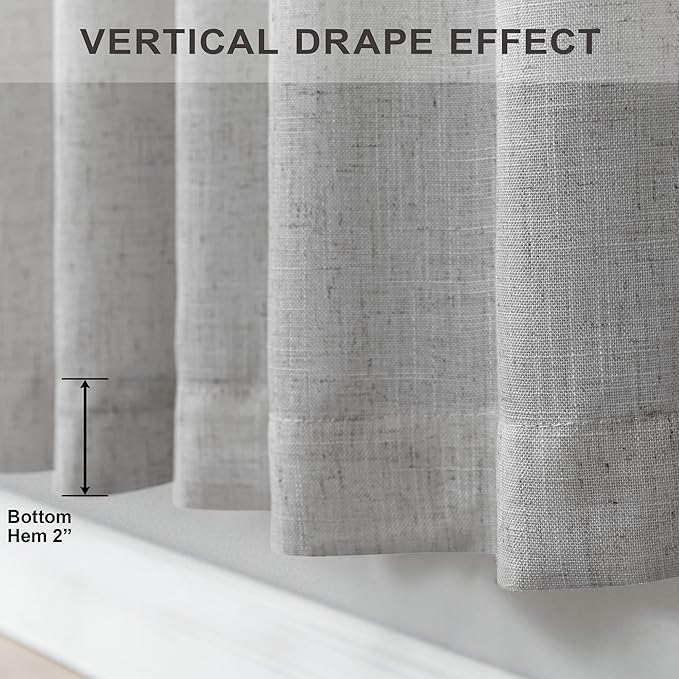 60 Inch Wide Curtains Gray for Boys Bedroom Teen Girls 90 Inches Long Linen Sheer Extra Wide Large Light Grey Curtains for Nursery Room Playroom Cottage Core 2 Panel Back Tab Pocket 60 x 90 Length