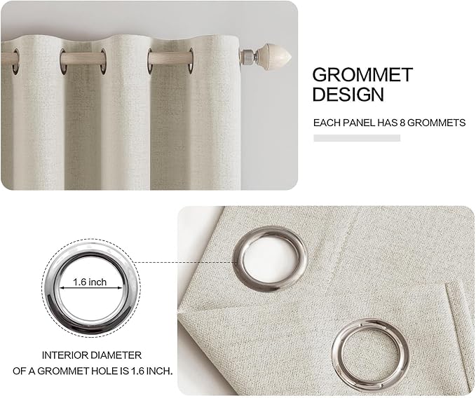 MIULEE Linen Texture Curtains for Bedroom Light Cream 100% Blackout Thermal Insulated Linen Curtains Grommet Room Darkening Drapes for Living Room Nursery 52x45 Inch (2 Panels)