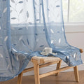 MIULEE Dusty Blue Sheer Curtains 2 Panels Embroidered Leaf Patterned Rod Pocket Floral Semi Sheer Faux Linen Window Curtains Drapes Set for Living Room Bedroom Dining Room, 52x84 Inches Long
