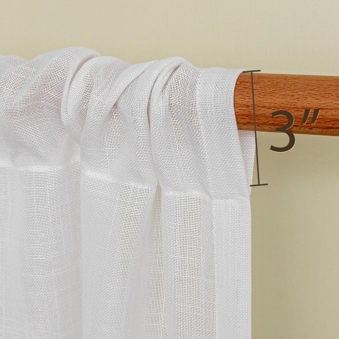 MYSKY HOME White French Door Curtains for Door Window 72 Inch Length 2 Panels Semi Sheer Light Filtering Curtain for Bedroom Window Glass Rod Pocket for Kitchen Dining Room, Pure White, 26" Wide