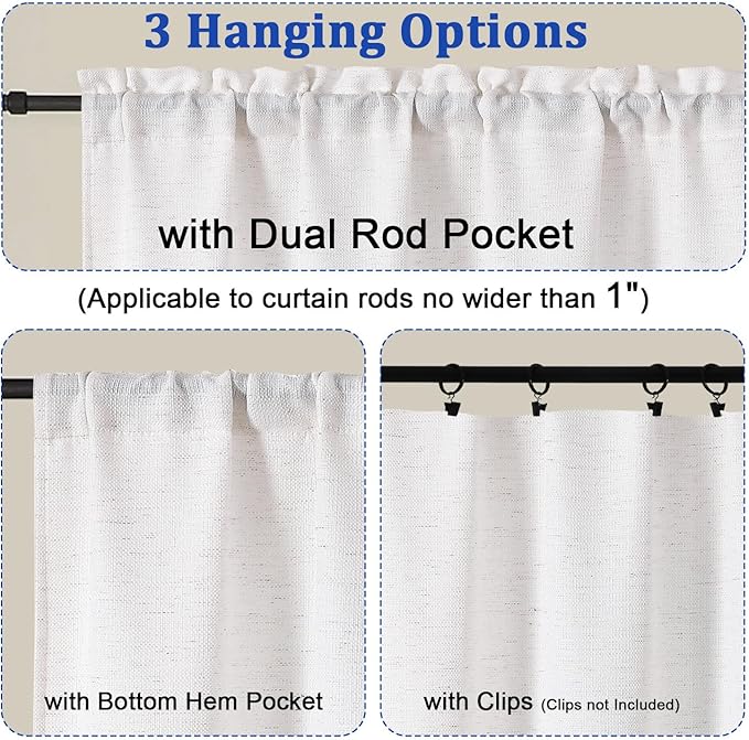 Chyhomenyc Natural Short Curtain Valance for Windows, Blend Linen Textured Half Window Curtains, Burlap Solid Topper Small Curtain Valance for Bathroom Laundry Basement, 60Wx18L Inch, 1 Piece