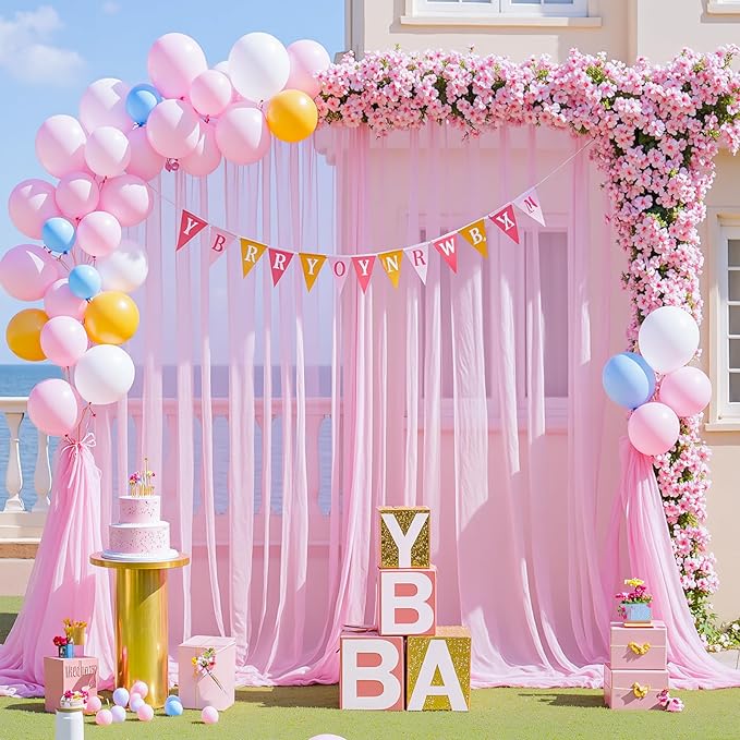 20ft x 15ft Pink Tulle Backdrop Curtain for Baby Shower Party Sheer Fabric Backdrop Curtains for Girls Birthday Gender Reveal Back Drop Wedding Photo Backdrop Drapes Background 4 Panels 5ft x 15ft