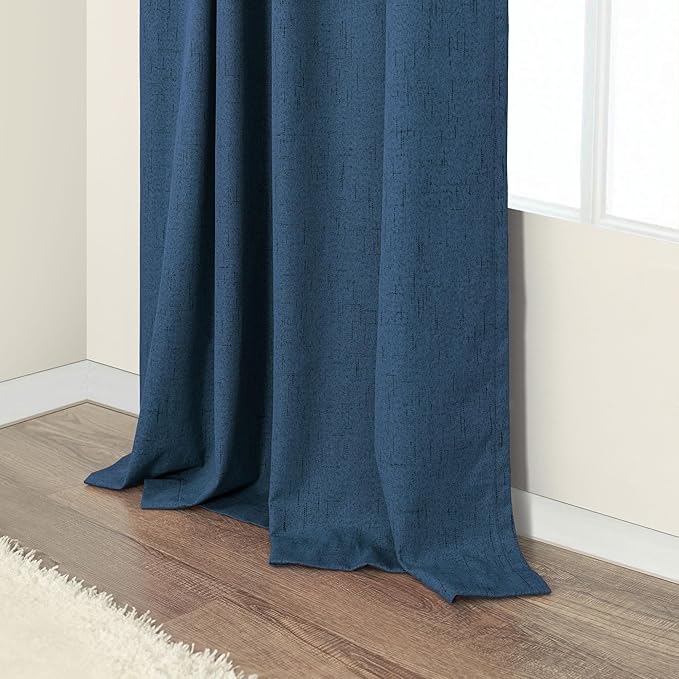 Navy Blue Linen Textured Blackout Curtains 72 Inches Long for Bedroom Nursery Room Darkening Thermal Insulating Window Black Out Nautical Curtains for Living Room Door Back Tab 72 Length 2 Panels Set