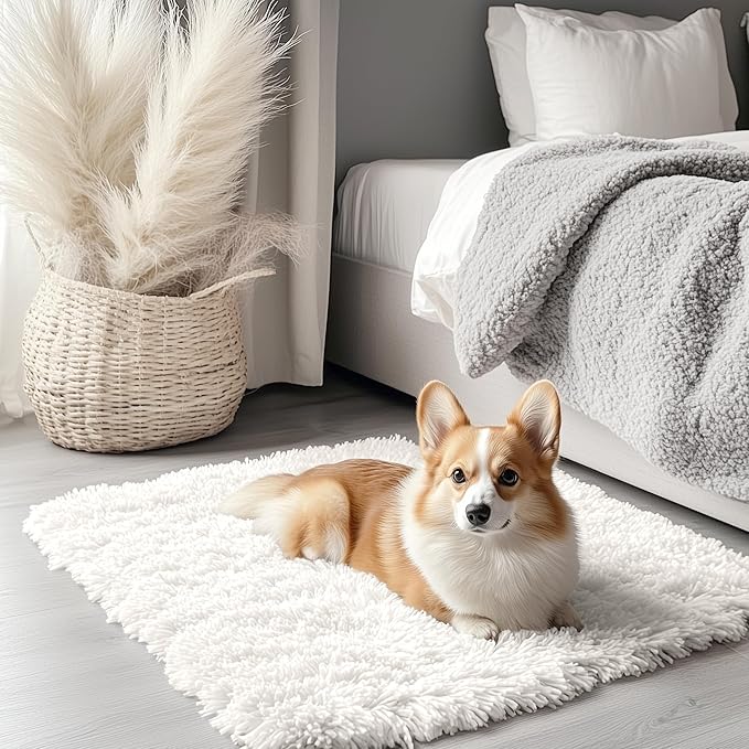 OLANLY 2x2 Machine Washable Small Rug, Soft Fluffy Shaggy Throw Rug for Bedroom, Entryway, Indoor Floor Carpet for Kids, Nursery, Home Decor, Ivory