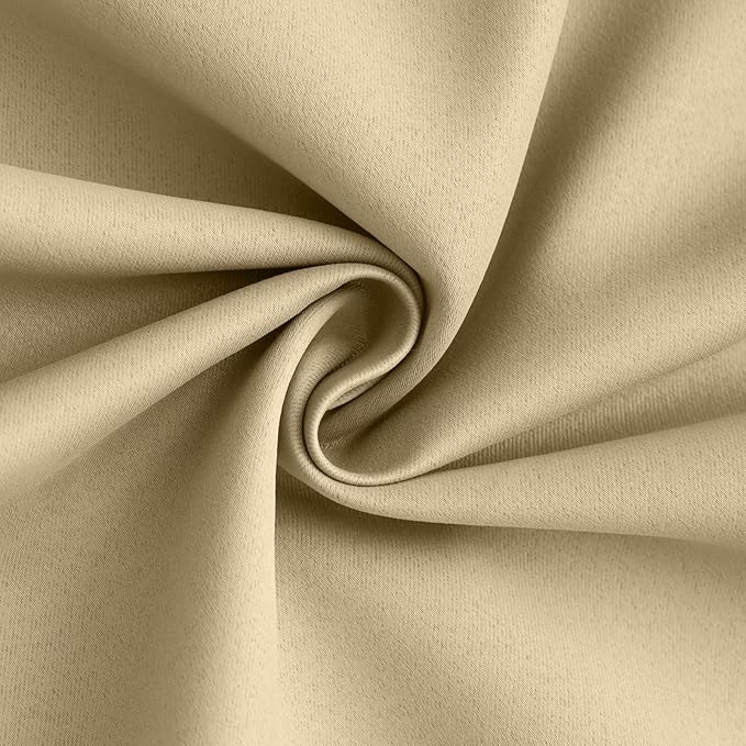 Yakamok 100% Blackout Curtain Panels 96 inches Cold and Light Blocking Drapes for Nursery, 2 Thick Layers Thermal Insulated Draperies (2 Pieces, 50 Wide Each Panel, Beige Front with White Backing)