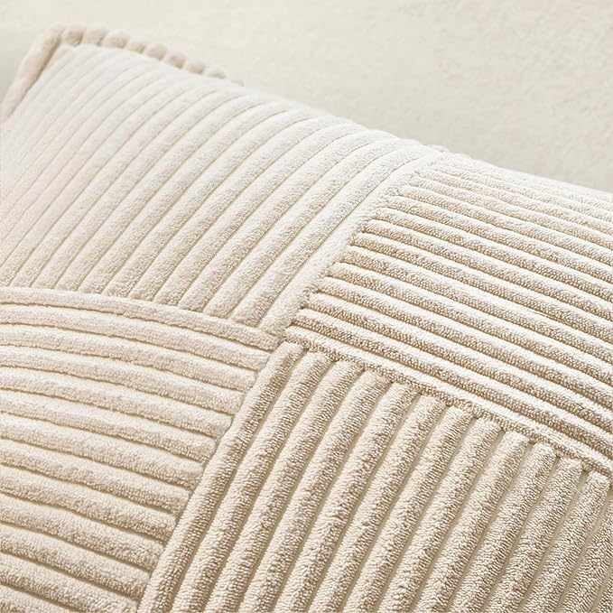 MIULEE Decorative Euro Sham Throw Pillow Covers for Couch Bed Livingroom 24x24 Inch Set of 2 Beige Boho Accent Throw Pllows Broadside Striped Patchwork Soft Corduroy Pillowcases
