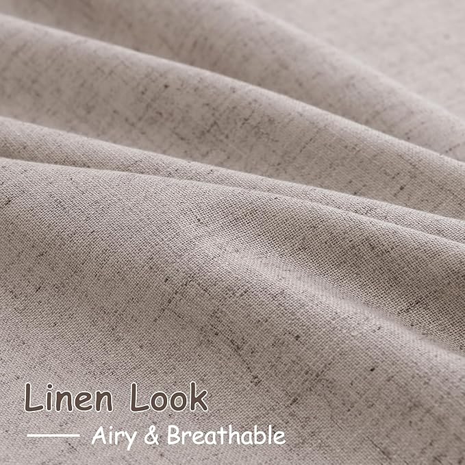 Nanspring Brownish Grey Linen Curtains for Living Room 110 Inches Long Back Tab Light Filtering Semi Sheer Curtain Modern Farmhouse Decor for Bedroom Office Luxury Textured Drapes 52x110, 2 Panels