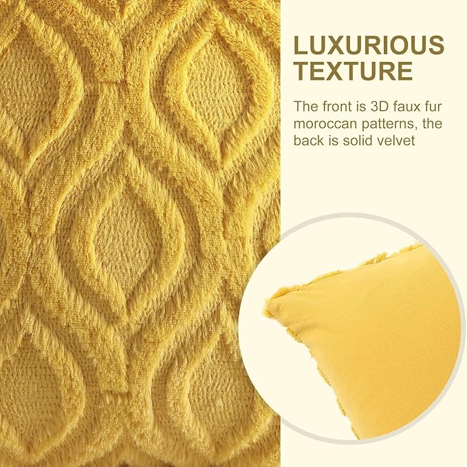 decorUhome Summer Throw Pillow Covers 24x24 Inch Set of 2, Soft Plush Faux Wool Mustard Yellow Solid Couch Pillow Covers, Accent Euro Sham Farmhouse Square Pillow Cases for Sofa Bed Living Room