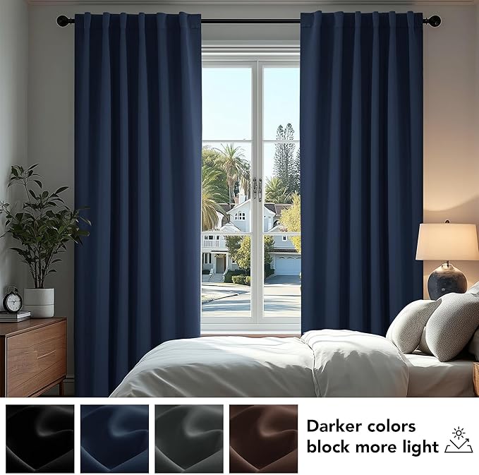 Deconovo Blackout Curtains, Thermal Insulated, W70 x L95 2 Panels, Back Tab, Machine Washable, Room-Darkening Drapes for Bedroom/Living Room Navy Blue