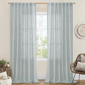 LAMIT 102 Inch Length Light Filtering Sheer Linen Curtains, Linen Textured Semi Sheer Back Tab and Rod Pocket Natural Boho Drapes for Living Room/Farmhouse, 2 Panels, Greyish Blue, 52 x 102 Inch