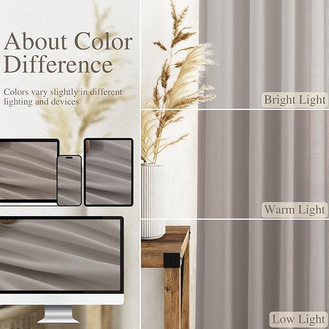 Nanspring Stone Grey Linen Curtains 96 Inches Long for Living Room Simple Modern Light Filtering Semi Sheer Curtain Back Tab and Rod Pocket Neutral Luxury Drapes for Bedroom Office 52x96, 2 Panels