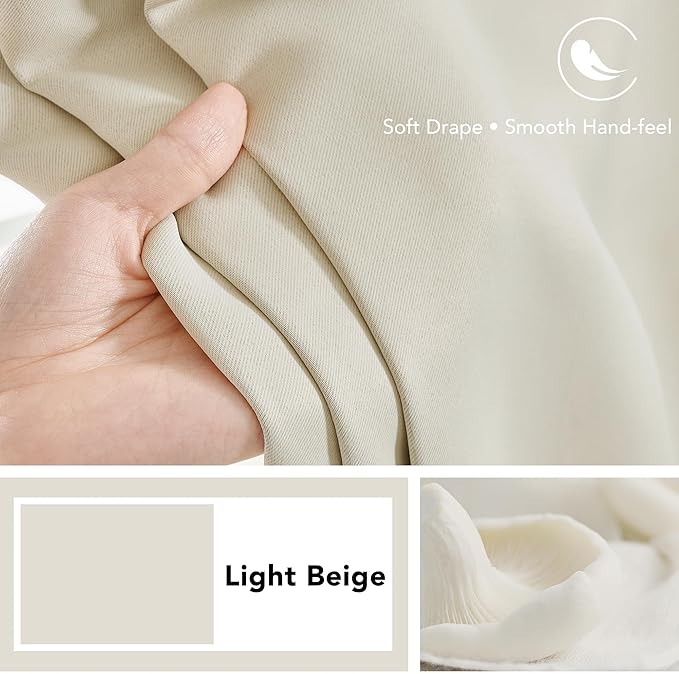 Deconovo Blackout Curtains, Thermal Insulated, W70 x L84 2 Panels, Back Tab, Machine Washable, Room-Darkening Drapes for Bedroom/Living Room Light Beige