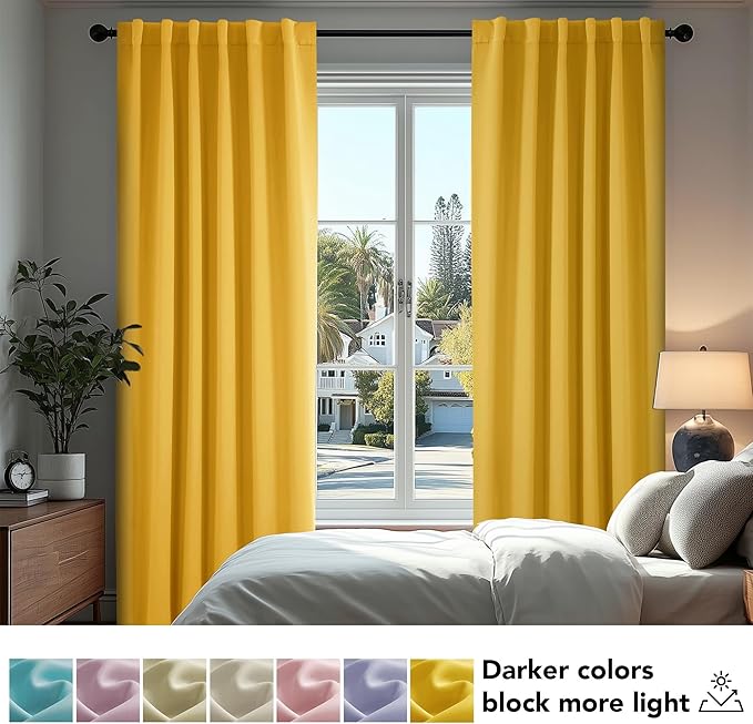 Deconovo Rod Pocket and Back Tab Blackout Curtains for Living Room Thermal Insulated Room Darkening Curtains 42Wx95L Inch Mellow Yellow 2 Panels