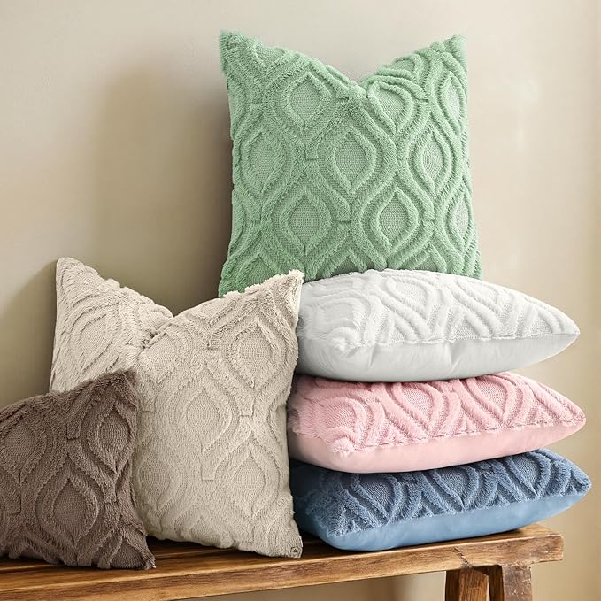 decorUhome Throw Pillow Covers 26x26 Inch Set of 2, Soft Plush Faux Wool Sage Green Solid Couch Pillow Covers, Accent Euro Sham Farmhouse Neutral Square Pillow Cases for Sofa Bed Living Room