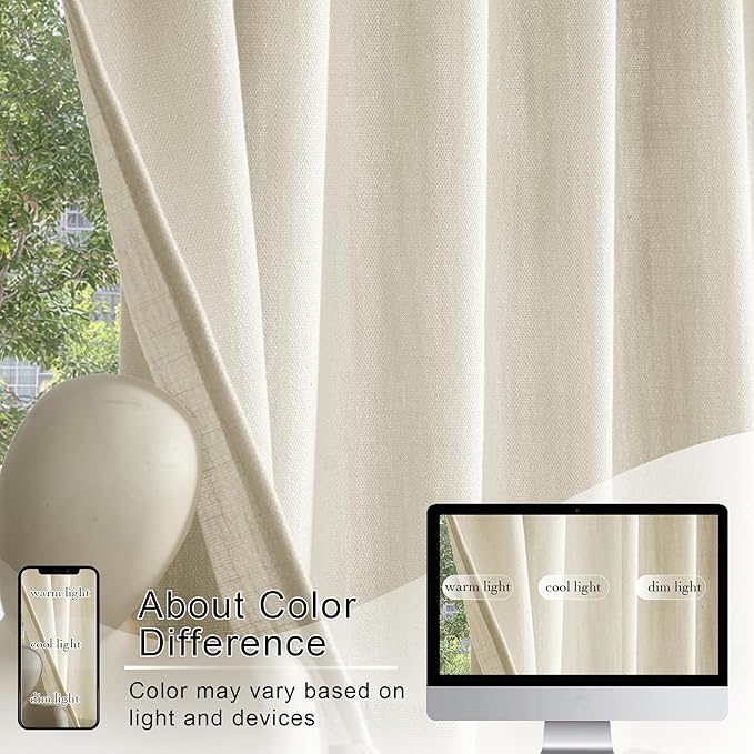 RYB HOME Short Kitchen Valances Thick Faux Linen Blended 2 Panels, Privacy Protect Small Window Treatment for Bedroom Bathroom, Rod Pocket, Linen, W 52 x L 18 inch
