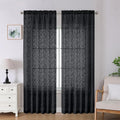 Lecloud Leia Black Sheer Curtains 90 Inches Long 2 Panels, Airy Leaf Textured Jacquard Drapes, Light Filtering & Privacy Dual Rod Pocket Window Curtains for Living Room Bedroom, 52" W x 90" L
