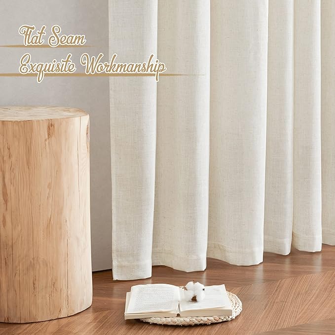 NICETOWN Linen Blend Living Room Curtains 84 inches Long, Rod Pocket & Back Tab Flax Linen Burlap Semi Sheer Drapes Privacy with Light Through Window Treatments for Bedroom, Natural, W42 x L84