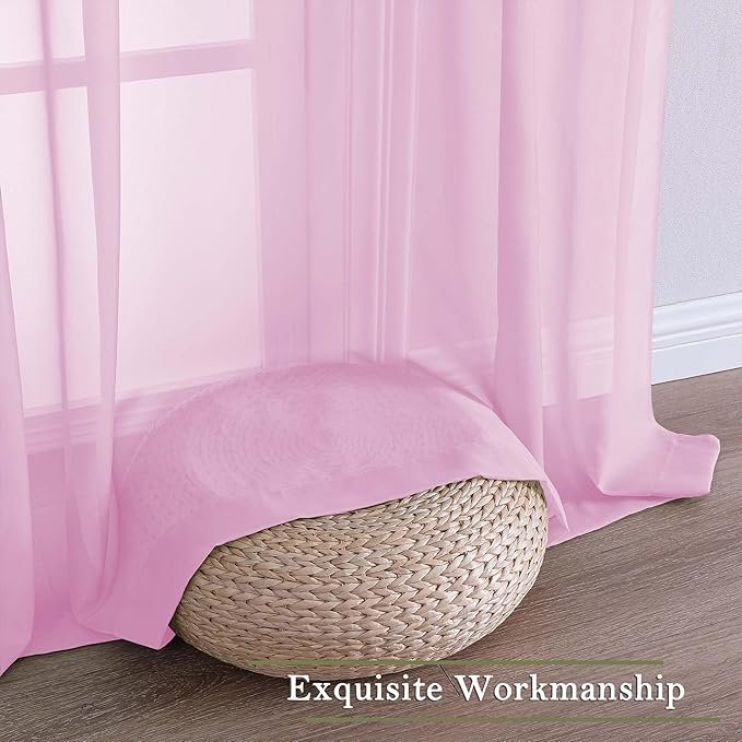 Lecloud Light Pink Sheer Curtains 90 Inches Long 2 Panels Set, Dual Rod Pocket Living Room Curtains for Bedroom Decor, Light Filtering Airy Rustic Dining Room Drapes, Each Panel 59" W x 90" L