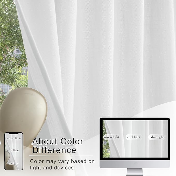 RYB HOME 2 Panels Valance for Windows Thick Faux Linen Blended Light Filtering Privacy Protect Short Swag Topper for Kitchen Bathroom Cabinet, Rod Pocket, White, W 36 x L 36 inch