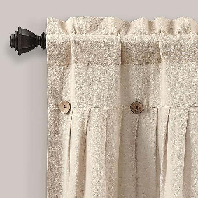 Lush Decor Linen Button Farmhouse Valance Curtians 52"W x 18"L Dark Linen - Linen Valances For Windows - Kitchen Curtains Valances - Bathroom Curtain