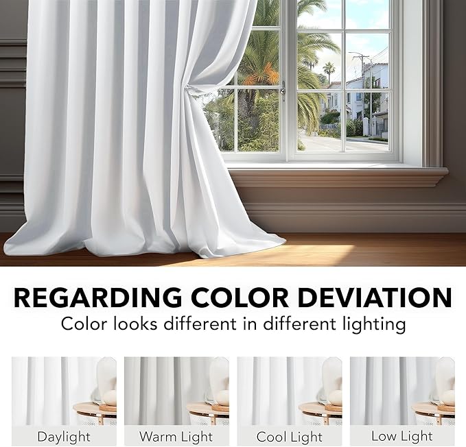 Deconovo Room Darkening Curtains, Thermal Insulated Noise-Reducing Window Panels for Bedroom, Living Room and Home Office, 2 Panels, Pure White, 52W x 108L Inch