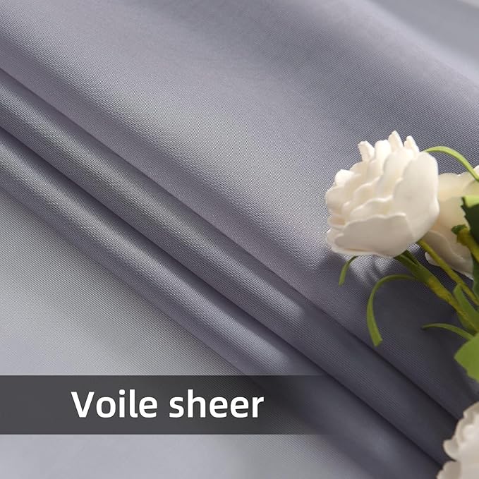 youleyar Solid Sheer Rod Pocket Curtain Voile Draperies 2 Panels White Beige Black Grey Coffee 60 Inch Width 72 Inch Long 1 Pair for Kitchen Bedroom Children Living Room Yard(Grey,60Wｘ72L)