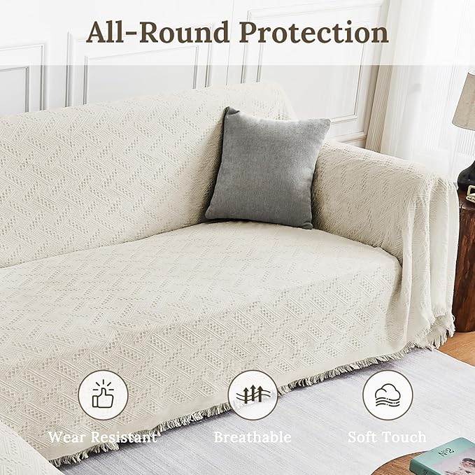 HOMERILLA Sectional Couch Covers for Sectional Sofa L Shaped Sofa Cover Blanket 2 Pieces L Shape Furniture Protector for Pets Dogs(Ivory, Large)
