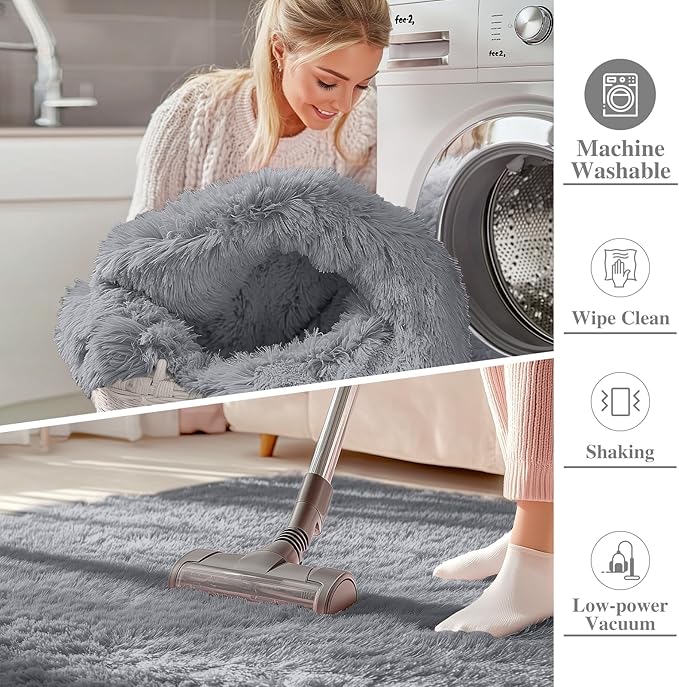 OLANLY 3x5 Machine Washable Small Bedside Rug, Soft Fluffy Shaggy Rugs for Living Room, Bedroom, Indoor Floor Carpet for Kids Girls and Boys, Preppy Dorms, Nursery, Home Decor Aesthetic, Light Grey