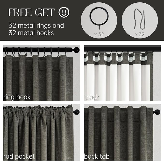 Topfinel 100% Blackout Linen Textured Curtains 84 inches Long Charcoal Gray Thermal Insulating Privacy Energy Saving for Bedroom Living Room Window Office Theater Baby Nursery Back Tab 2 Panels