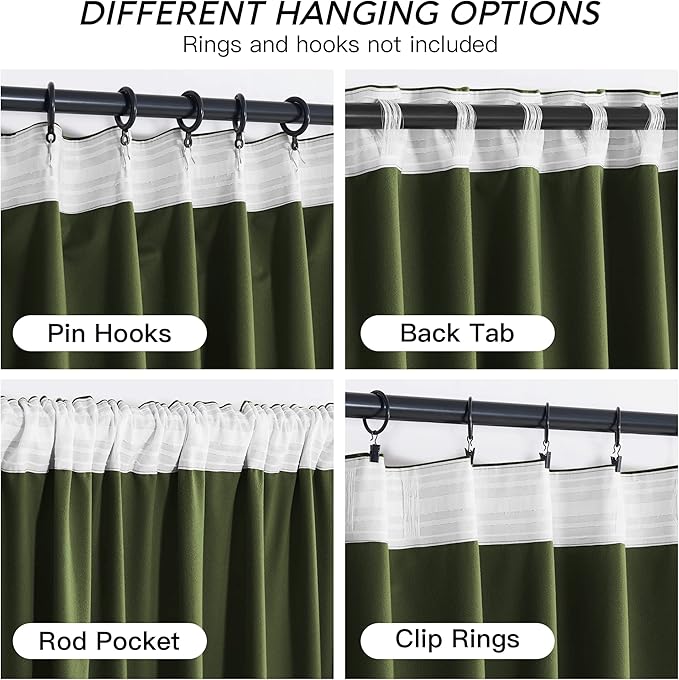 RYB HOME Green Velvet Curtains 84 inch, Solid Room Darkening Window Curtains for Living Room Light & Draft Block Privacy Backdrop with Pleat Tape Pocket& Tabs, Olive Green, W52 x L84 inch, 2 Panels