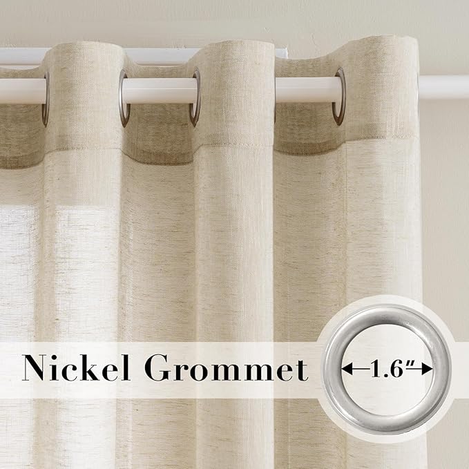 H.VERSAILTEX Linen Curtains Natural Linen Semi-Sheer Curtains 2 Panels Nickel Grommet Privacy Added Premium Soft Rich Material Drapes for Bedroom/Livingroom - 52x84 - Inch - Linen