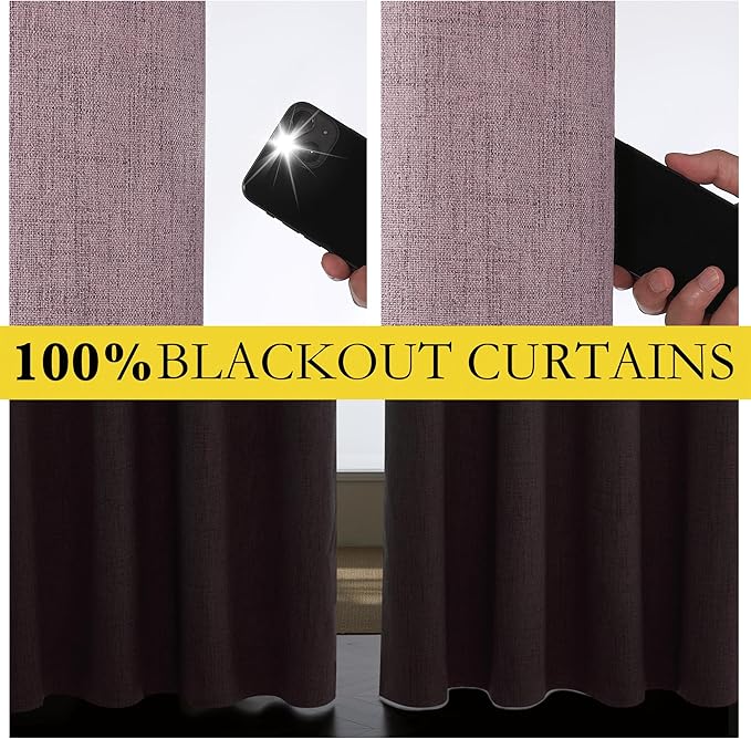 NICETOWN Chaise Mauve Vintage Linen 100% Blackout Curtains for Dining Room, Thermal Insulated Curtains 45" Long, Noise Reducing Window Treatment Drapes for Kitchen, 42" Wide Per Panel, Set of 2