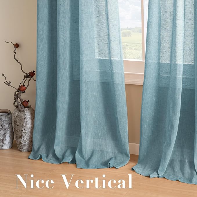 H.VERSAILTEX Linen Curtains Nickel Grommet Natural Linen Semi-Sheer Curtains 2 Panels Privacy Added Premium Soft Rich Material Drapes for Bedroom/Living Room - 52x54 - Inch - Turquoise