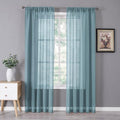 Tollpiz Sheer Curtains Bedroom Linen Textured Curtain Sheers Light Filtering Voile Rod Pocket Curtains for Living Room, 38 x 84 inches Long, Dusty Blue, Set of 2 Panels