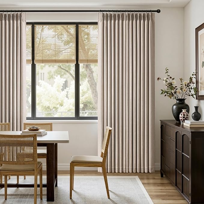 MIULEE Pinch Pleated Thick Linen Curtains 108 Inches Long 2 Panels for Living Room Bedroom, Extra Long Linen Drapes Pinch Pleat Back Tab Rustic Farmhouse Foor to Ceiling Curtains with Hooks, Taupe
