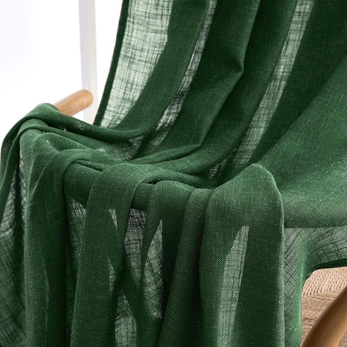 MIULEE Emerald Green Linen Curtains 72 Inch Length for Bedroom Living Room, Soft Thick Linen Textured Window Drapes Semi Sheer Light Filtering Back Tab Rod Pocket Burlap Look Christmas Decor, 2 Panels