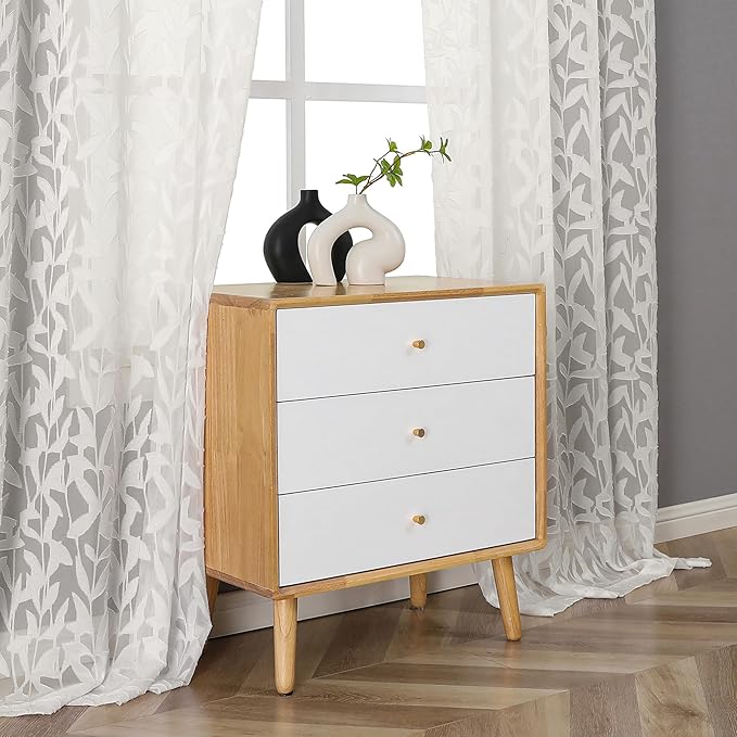Lecloud Leia Ivory Sheer Curtains 108 Inches Long 2 Panels, Airy Jacquard Leaf Textured Voile Curtains, Gauzy Aesthetic Drapes with Dual Rod Pockets for Living Room Bedroom, Each 52" W x 108" L