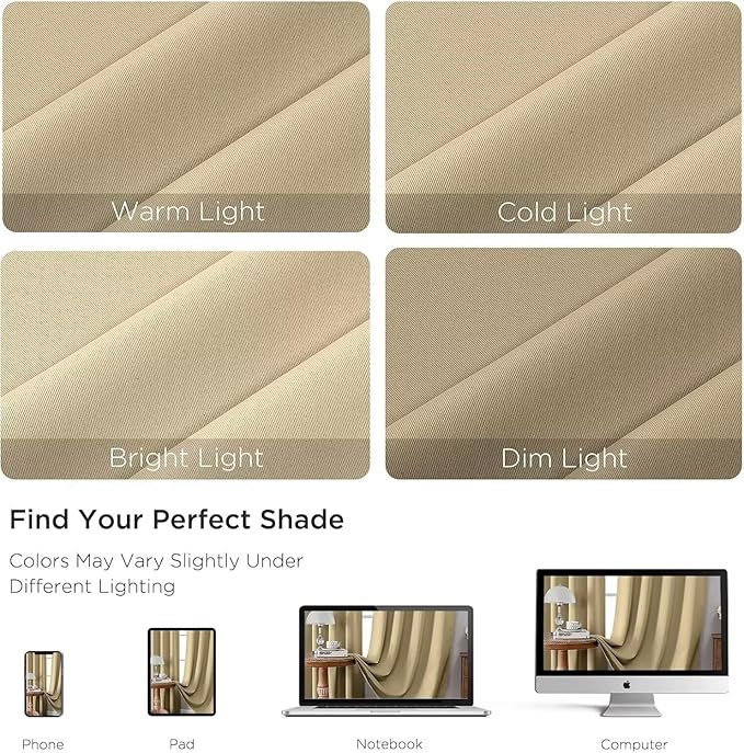 Joydeco Blackout Curtains for Bedroom 108 inch Long 2 Panels, Thermal Insulated Room Darkening Curtains with Grommets, Soft Window Drapes for Living Room (W52 x L108 Inch, Beige)