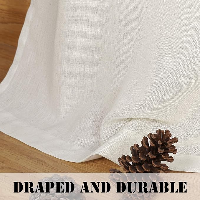 Elegant Natural Linen Blended Energy Efficient Light Filtering Linen Textured Curtains/Nickel Grommet Window Treatments Panels/Drapes (Set of 2, Natural, 52"W x 45"L )
