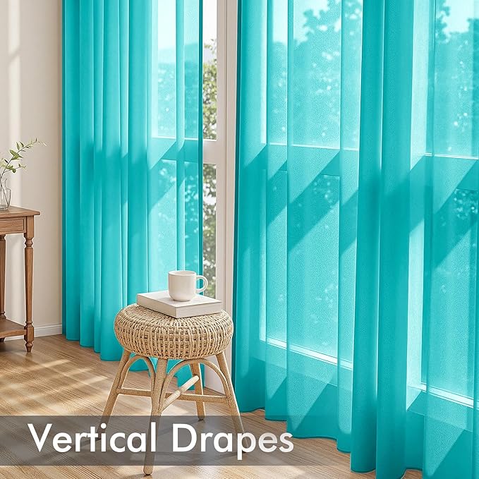 MIULEE Turquoise Sheer Curtains 72 Inches Long, 4 Panels Set, Light Filtering Rod Pocket Voile Drapes for Living Room and Bedroom, Airy Soft Fabric Window Treatments, 42 x 72 Inches