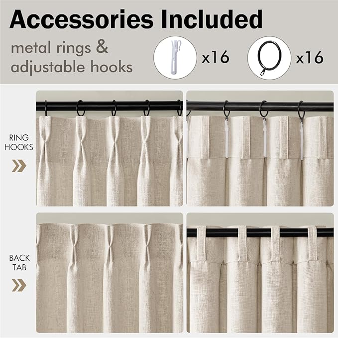MIULEE Pinch Pleated Thick Linen Curtains 90 Inches Long 2 Panels for Living Room Bedroom, Memory Trained Drapes Pinch Pleat Back Tab Semi Sheer Privacy Neutral Ivory Cream Farmhouse Window Curtains