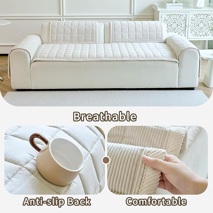 Couch Covers for Dogs Washable, Non Slip Couch Covers for Loveseat Sofa Pet Friendly, Soft Fuzzy Sofa Covers for Pet, Dog Couch Cover Furniture Protector(1PC,Beige White,27.6"x82.7")