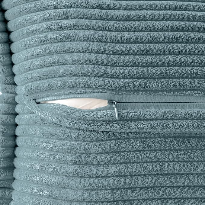 MIULEE Decorative Throw Pillow Covers for Couch Bed Livingroom 16x16 Inch Set of 2 Dusty Blue Boho Accent Throw Pllows Broadside Striped Patchwork Soft Corduroy Summer Coastal Pillowcases